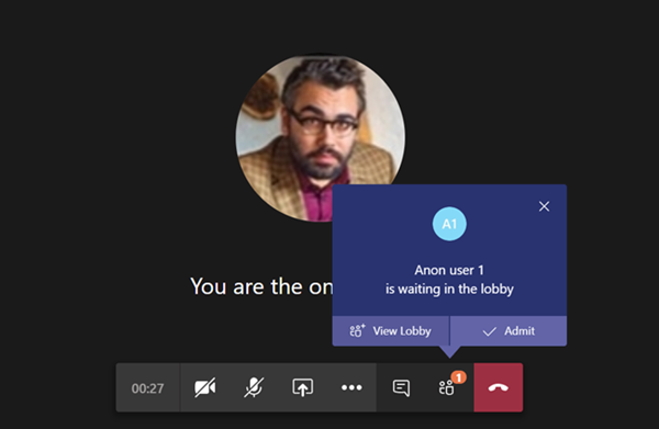 Screenshot showing a meeting with a user in the lobby